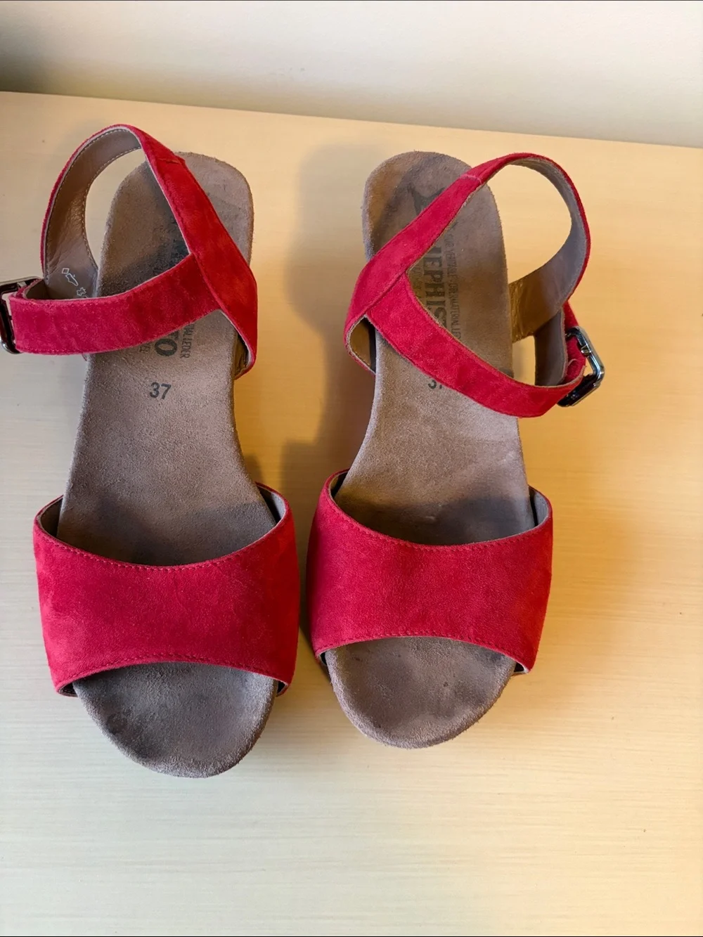 Mephisto Red Suede Women's Wedge Sandals  (Size 37 / US size 7)
